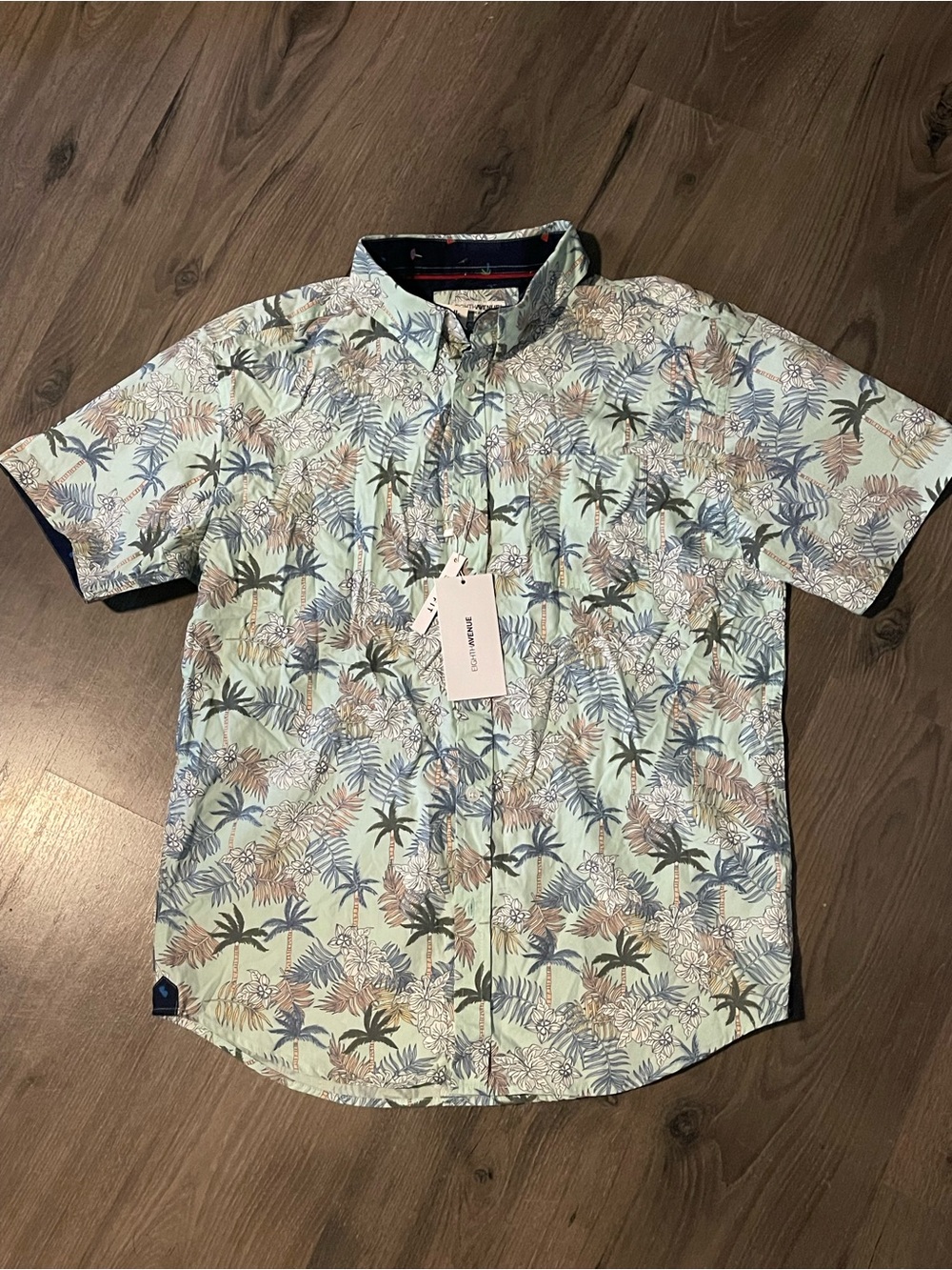 Men's Short Sleeve Tropical Print Shirt - Light Mint Blue